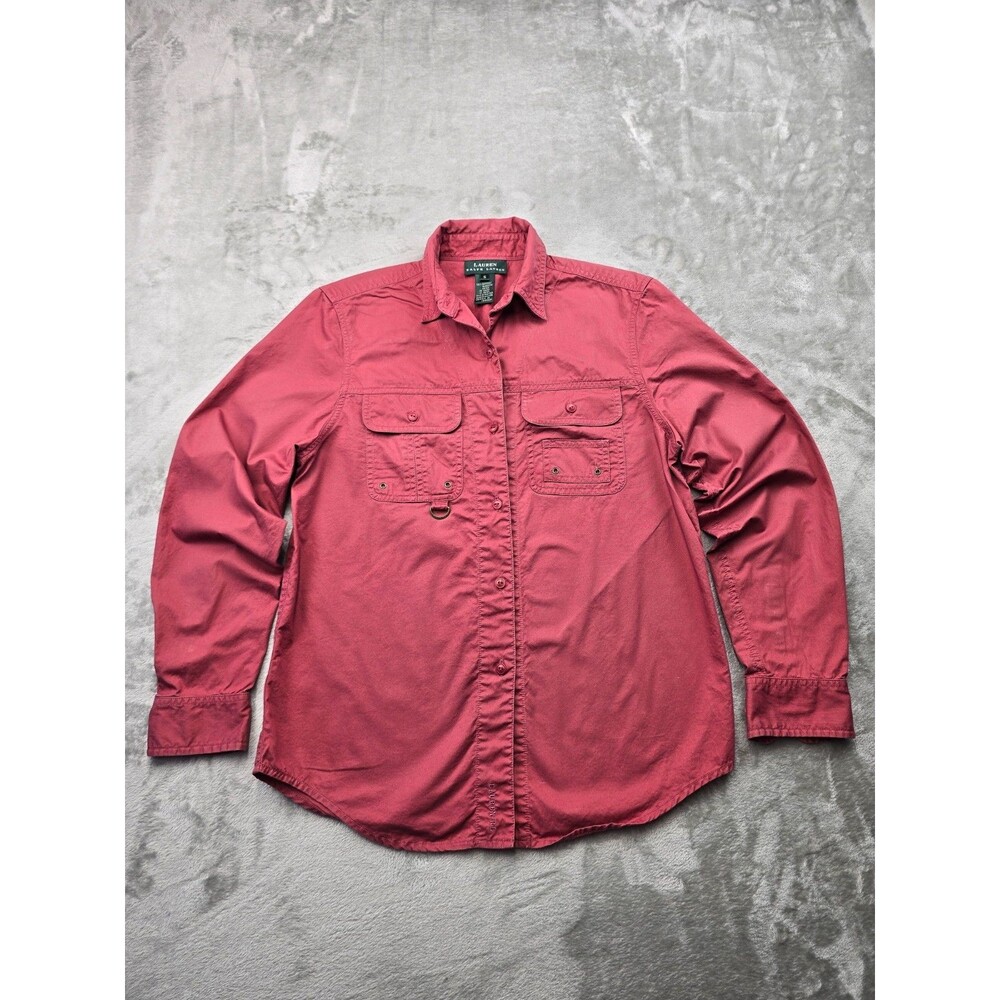 Lauren Ralph Lauren Men's Red Solid Woven Cotton Button-Up Shirt M Pockets